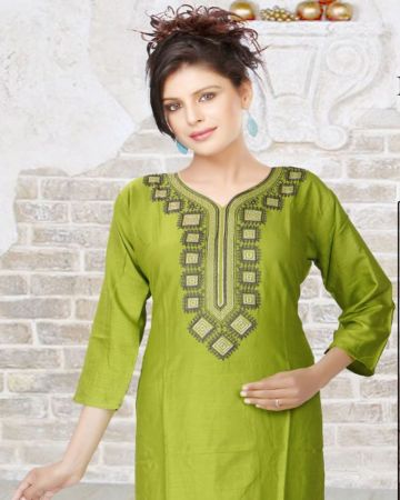 Fancy Green Neck Printed Kurti (XL)