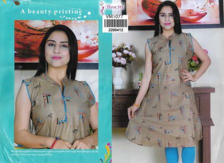 Women's Grey with Blue Printed Cotton Kurti