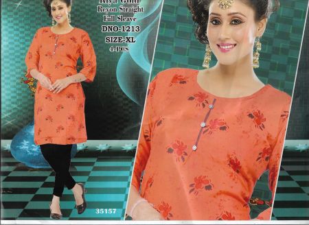 Women's Fashionable Orange Printed Model Kurti (XL)