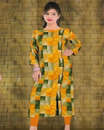 Fancy Yellow Checked Kurti (XL)