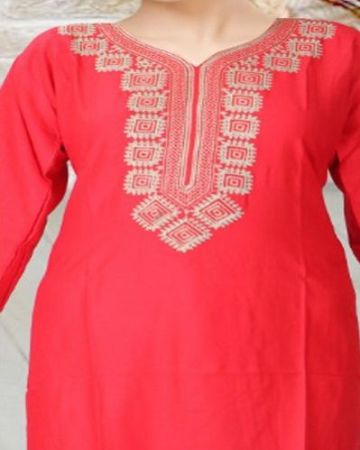 Fancy Red Neck Printed Kurti (XL)