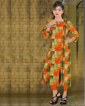 Fancy Orange Checked Kurti (XL)