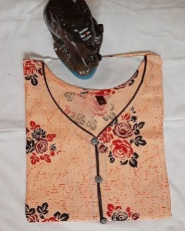 Flower Printed Fancy Light Orange Kurti