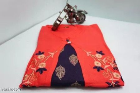 Trendy Orange & Navy Blue Coat Type Kurti