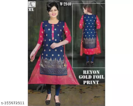 Women's Navy Blue & Dark Pink Anarkali Model Kurti