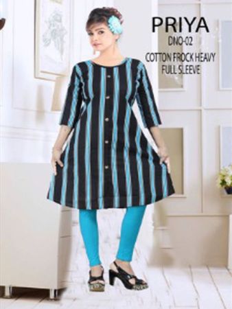 Black Cotton Frock Full Sleeve Kurti (XL)