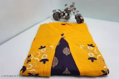 Trendy Yellow & Navy Blue Coat Type Kurti