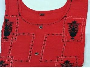 Pure Cotton Red Straight Kurta (XL)